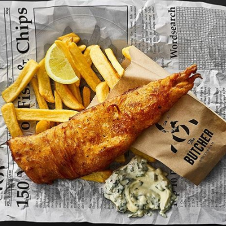Fish and Chips served at The Butcher restaurant at Urban Playground Manchester